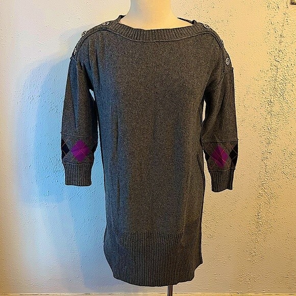 Juicy Couture Charcoal Grey Wool Blend Sweater Dress 3/4 Sleeve Argyle Print - Picture 2 of 11